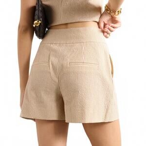 Veronica Beard Haina Pleated Seersucker Short Striped Beige White Women's Size 6